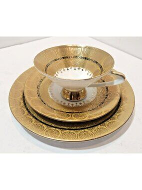 Vtg Oscar Schaller & Co PM&M Bavaria Gold Black Dessert Set Mid-Century Modern